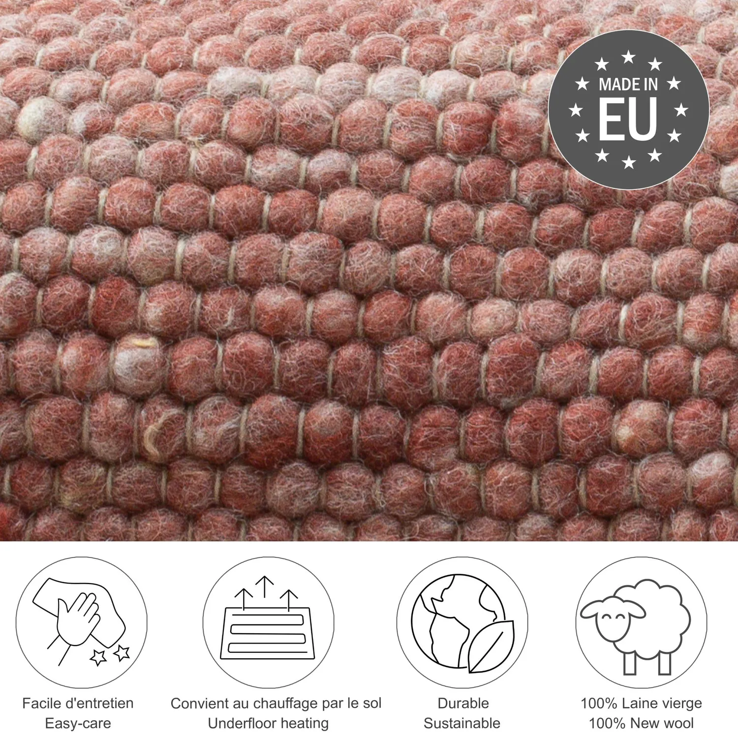 THEKO Alpen Wollteppich rot – 100% Schurwolle handgewebt