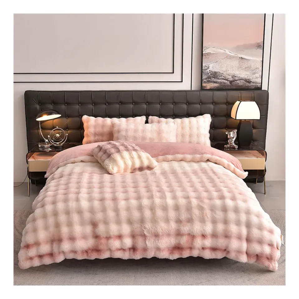 HonunGron Plsch Bettwsche 4tlg Buntes Rosa 2,0 m warm