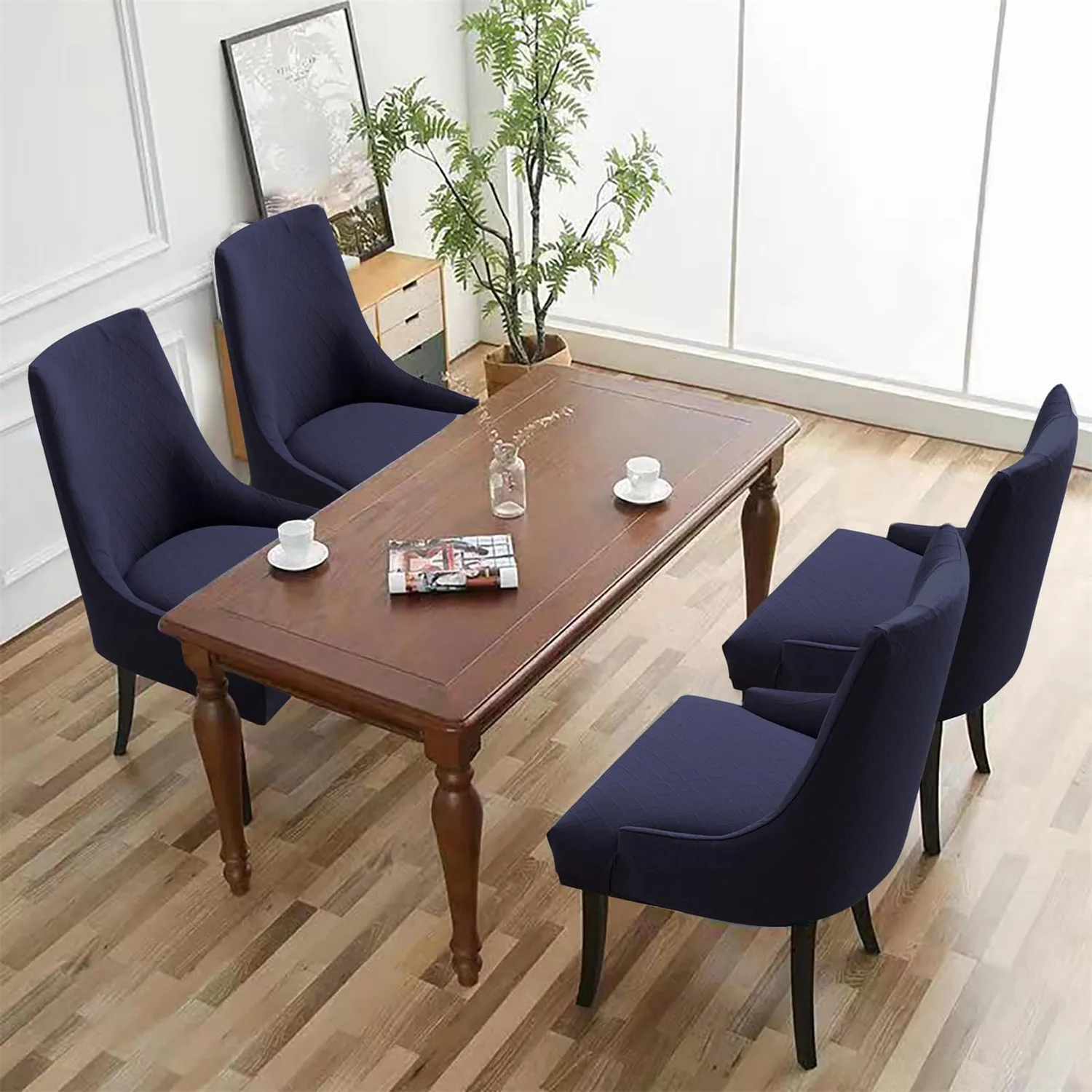 HonunGron Stuhlhussen Esszimmer Navy 4 Stück Jacquard
