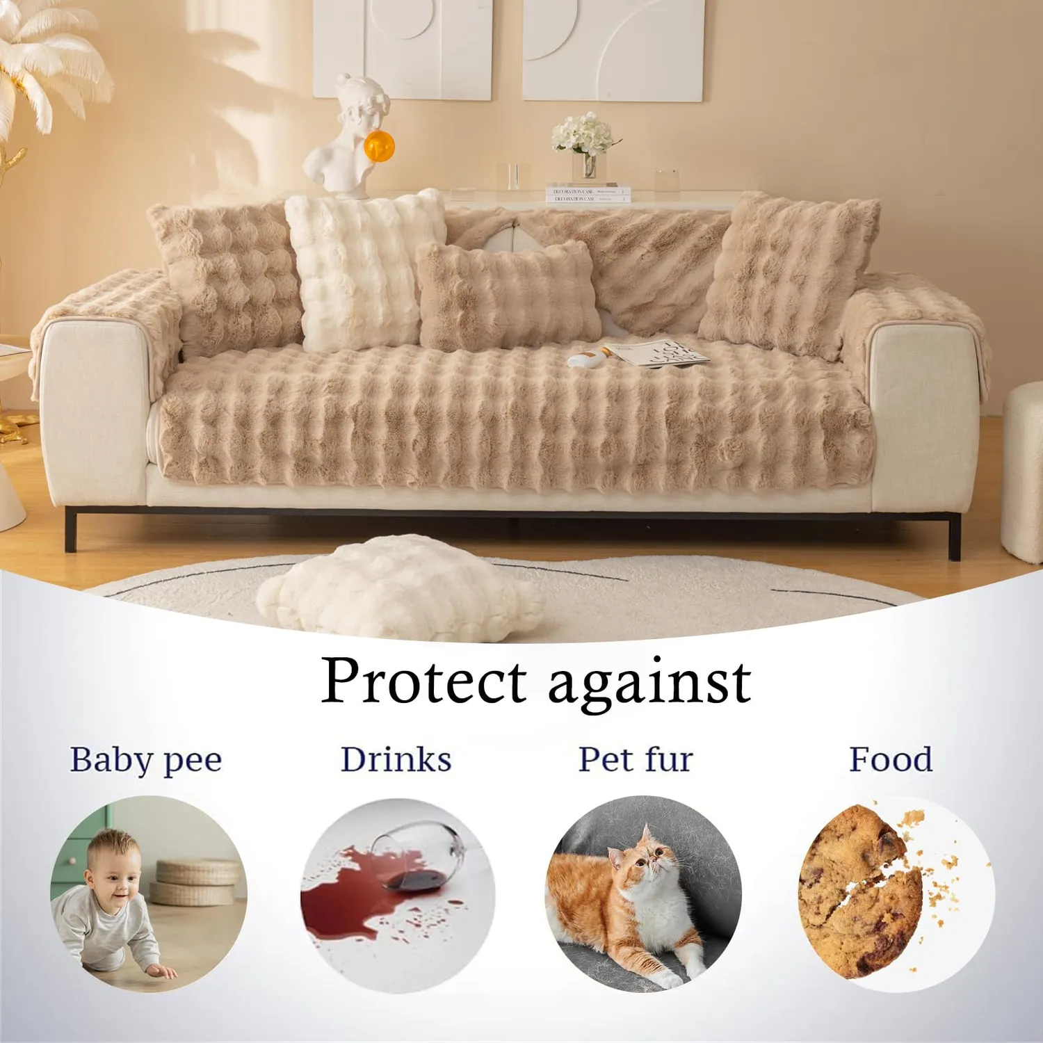 HonunGron Sofa Überzug Kaninchenplüsch Kaffee 70x70 weich