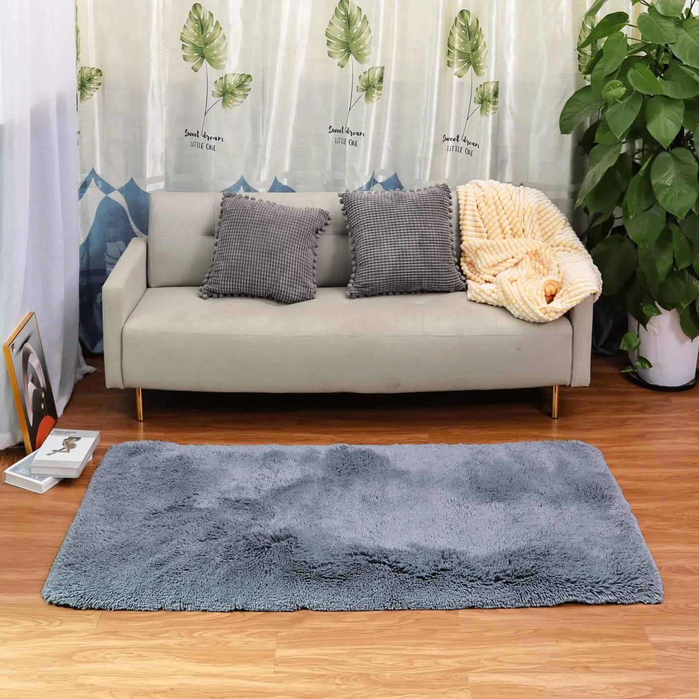 QUANHAO Plüschteppich Teppich Grau 80x120 cm Flauschig