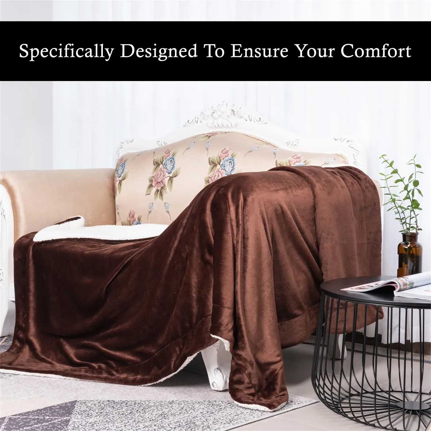 HonunGron Sherpa Fleecedecke 150x200 cm Kaffee