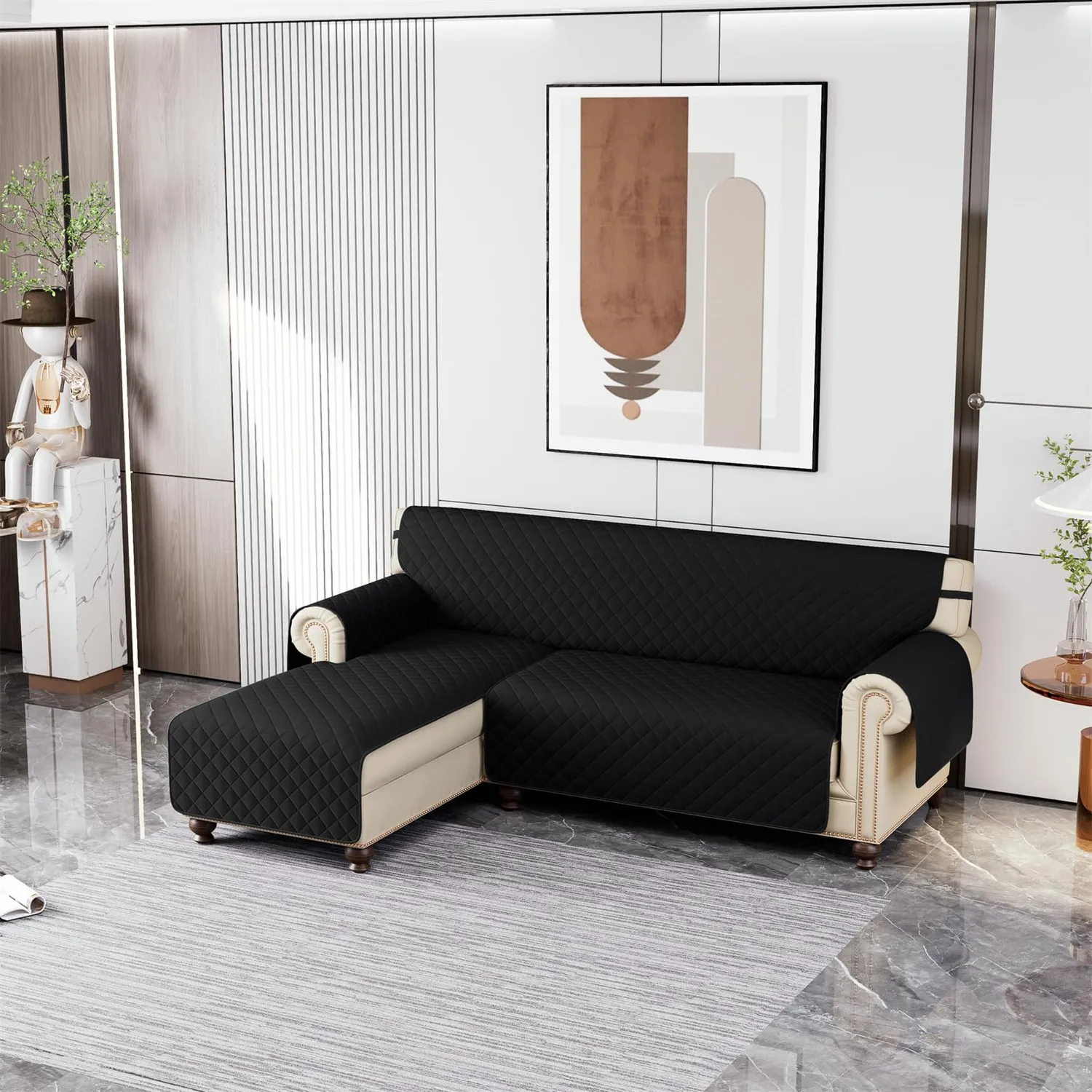 HonunGron Ecksofa Schonbezug L-Form 208cm Schwarz wasserdicht