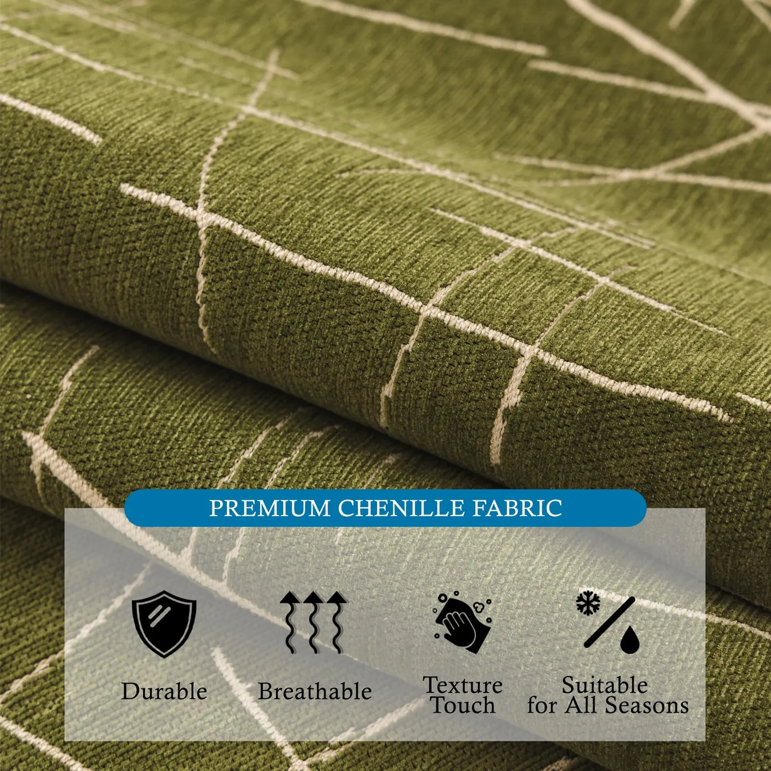 HonunGron Chenille Kissenbezug waschbar Grün 45x45 cm