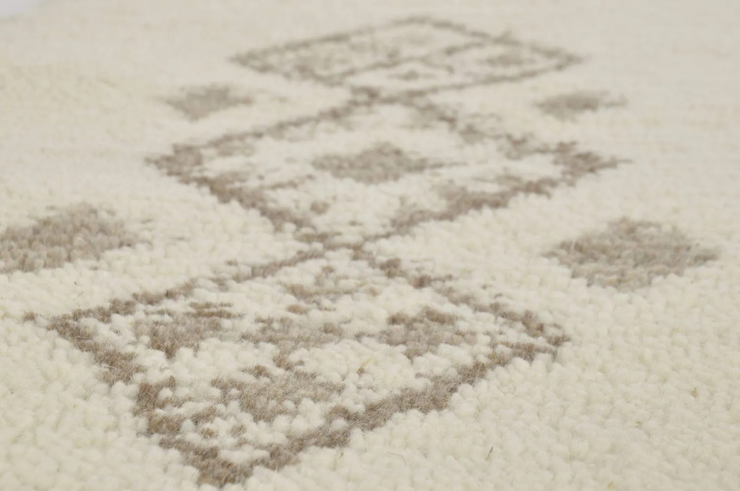 THEKO Berber Teppich 70x140cm Weiß Schurwolle hochflor