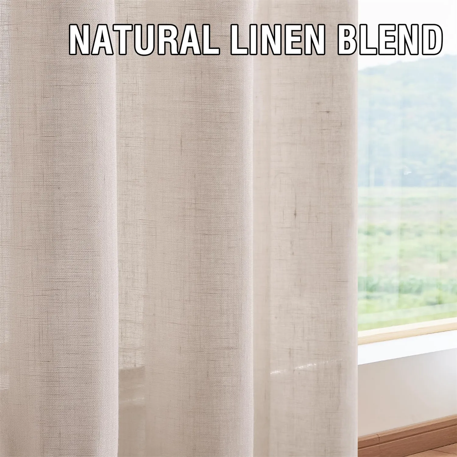 HonunGron Leinenvorhang Beige 2xH183xB132 halbtransparent