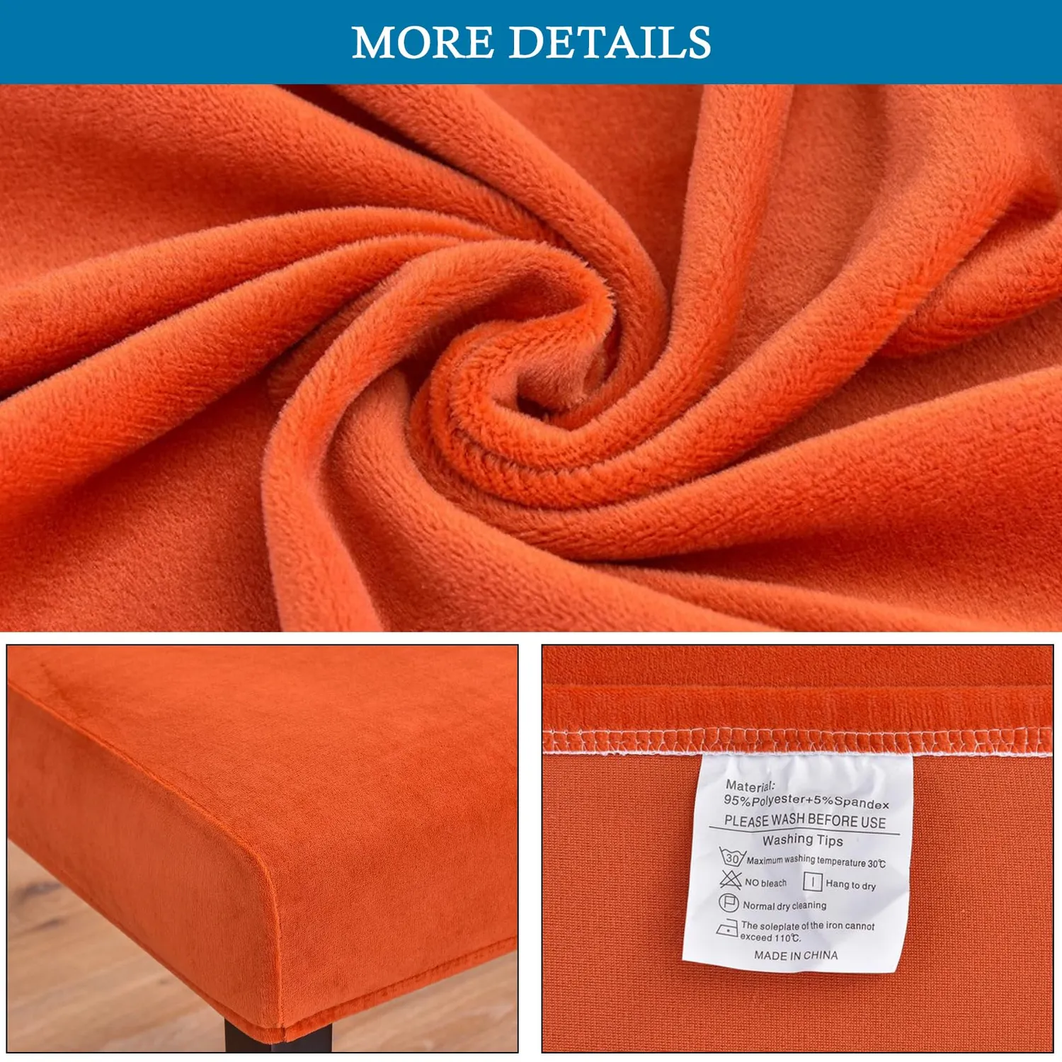 HonunGron Stuhlhussen Stretch Samt Orange 4 Stück XL