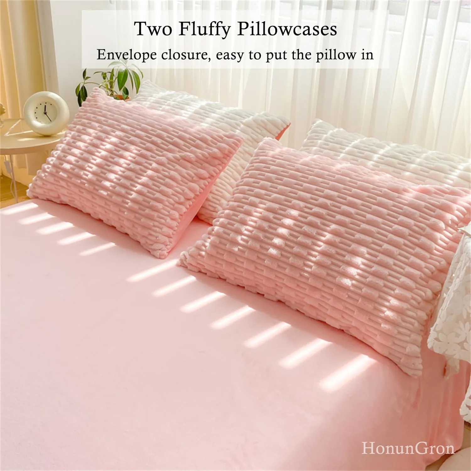HonunGron Flanell Bettwsche Set 4tlg Rosa-2 Super King warm