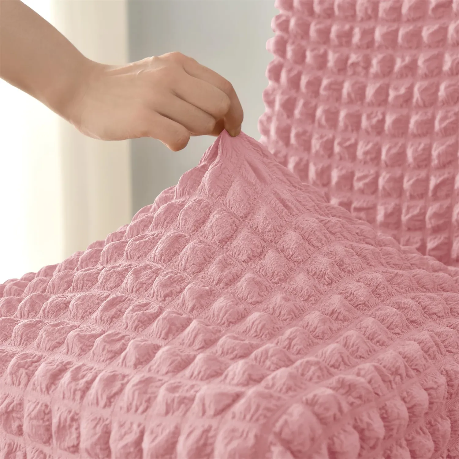 HonunGron Stuhlbezug Stretch Rosa 1er-Set lang elastisch