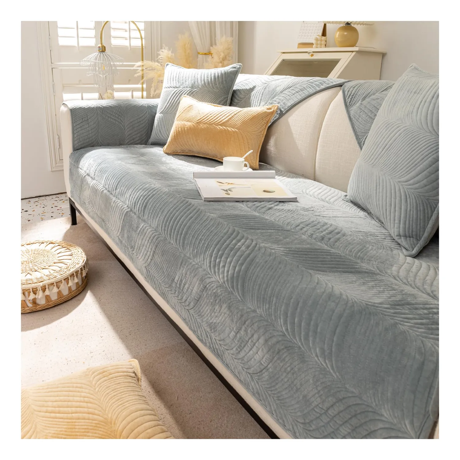 HonunGron Sofa Überzug Samt Khaki 70x120cm rutschfest