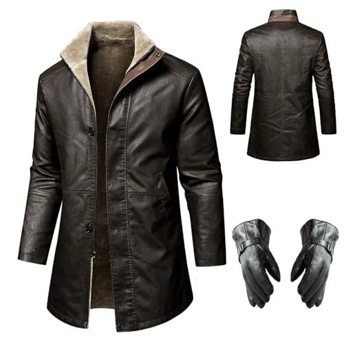 HonunGron Herren Ledermantel PU Braun XL