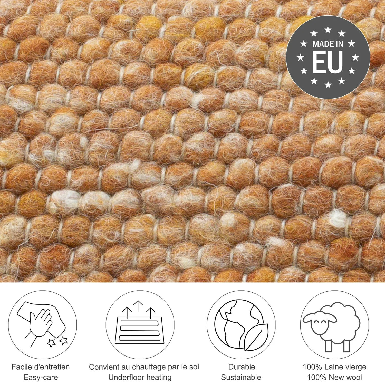 THEKO Alpen Wollteppich terrakotta – 100% Schurwolle