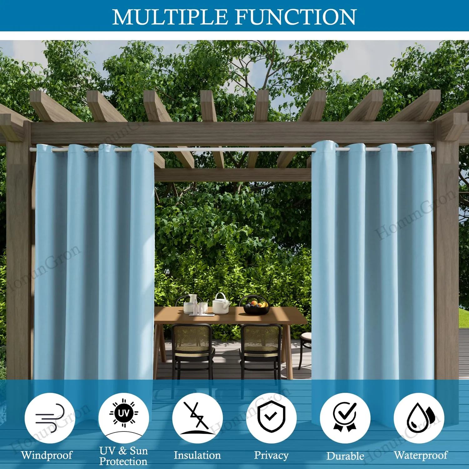 HonunGron Outdoor Vorhang wasserdicht Blau 2 Stück 132x243cm