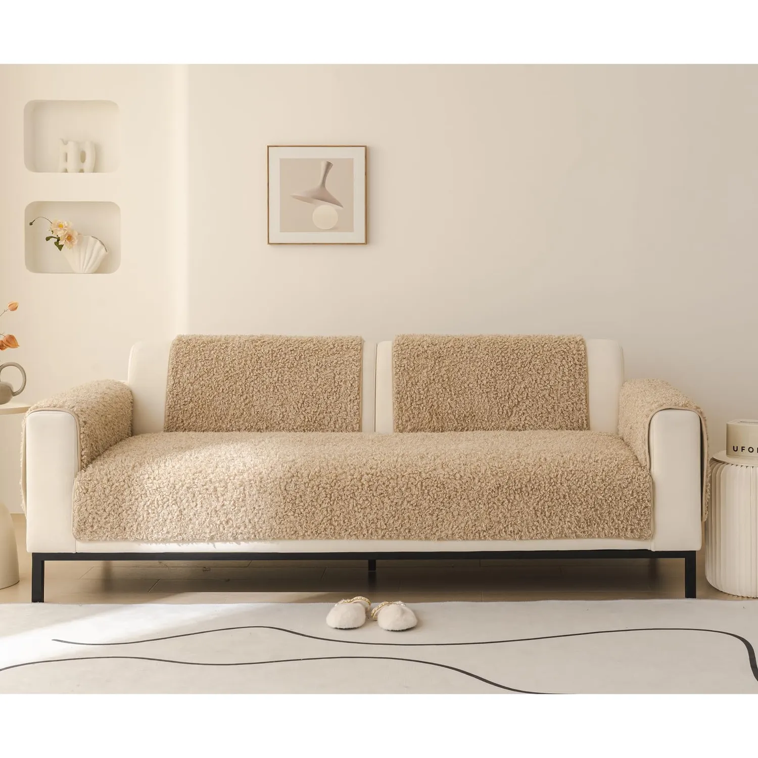 HonunGron Teddy Sofaüberwurf 70x120cm Khaki waschbar