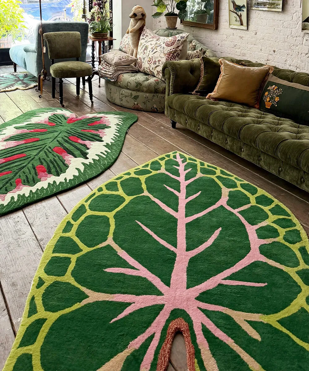 Doing Goods Leaf African Mask Teppich Wolle Blatt handgemacht