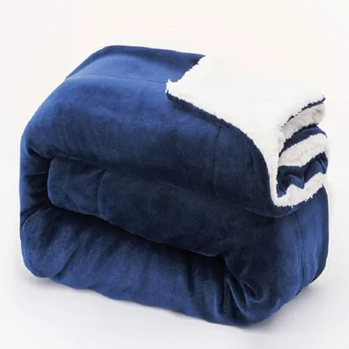 HonunGron Sherpa Fleecedecke 150x200 Marineblau