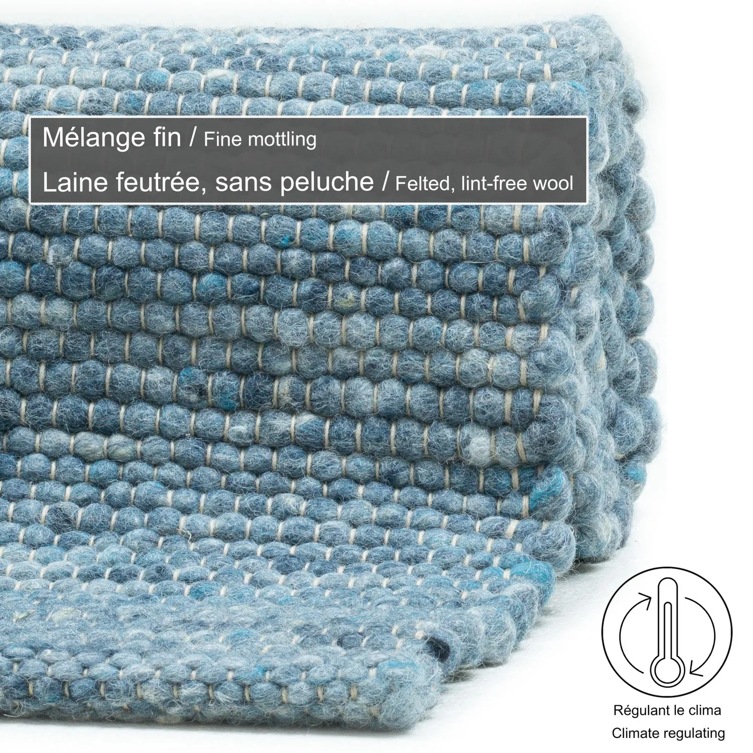THEKO Alpen Wollteppich blau – 100% Schurwolle handgewebt