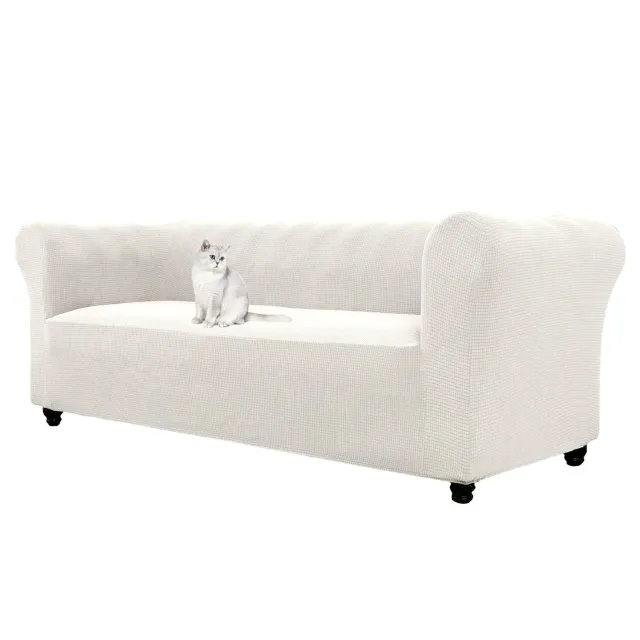 HonunGron Chesterfield Stretch Sofabezug Elfenbein 3-Sitzer