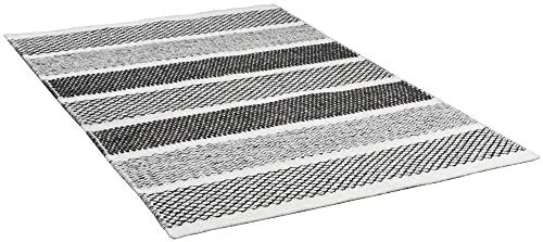 THEKO Trondheim Wollteppich 55x80 Natur Grau handgewebt