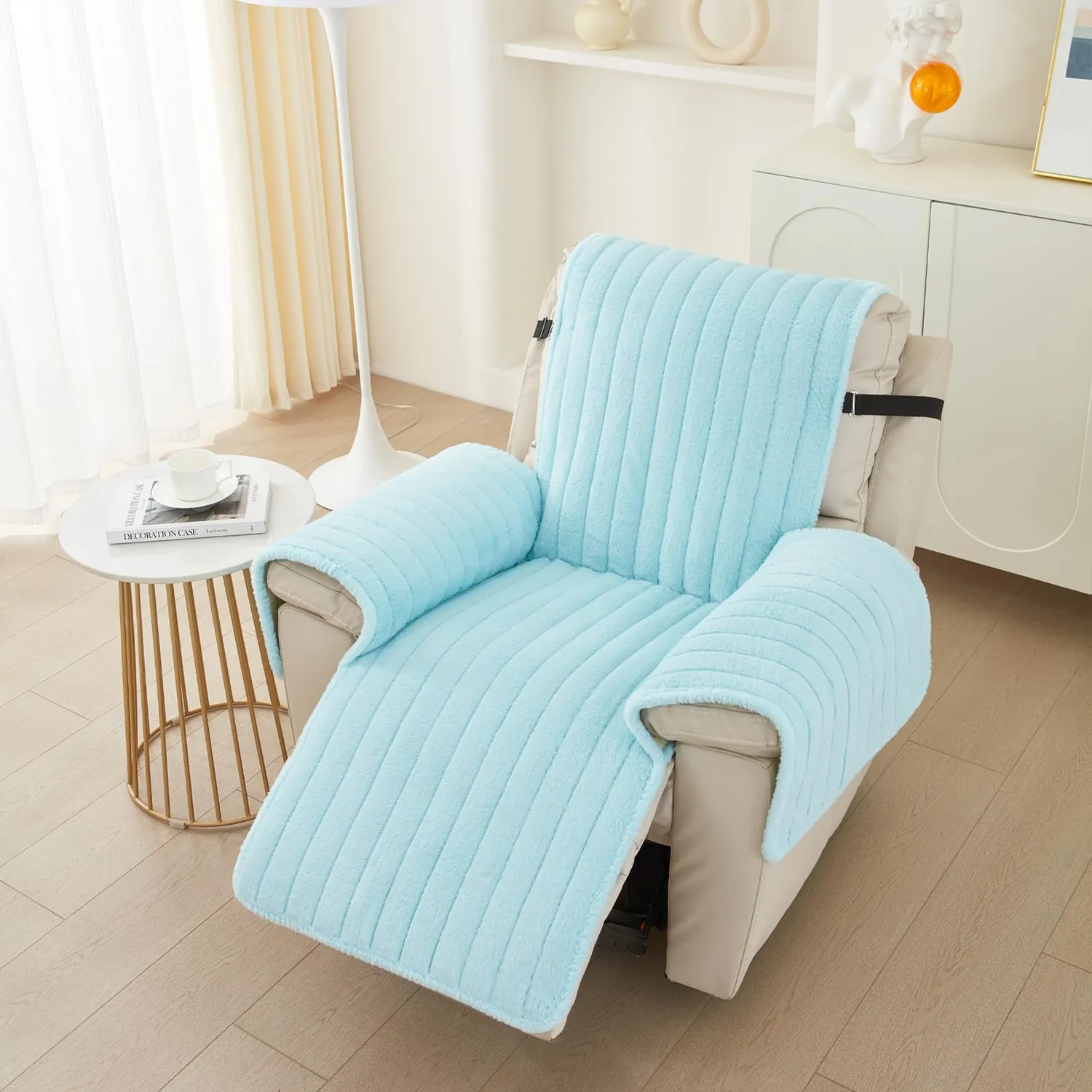 HonunGron Sesselbezug Samt 55x200 cm Blau Rutschfest