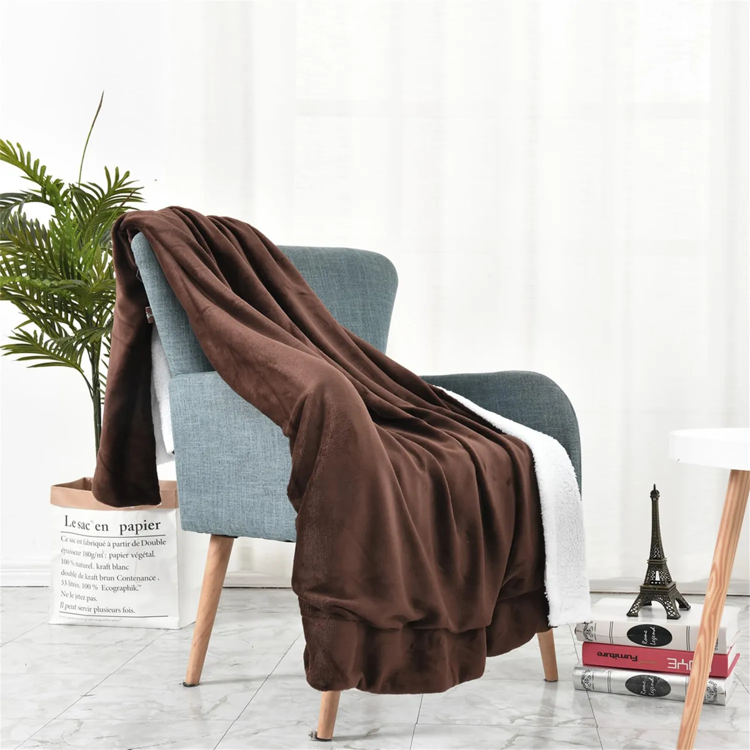 HonunGron Sherpa Fleecedecke 150x200 cm Kaffee