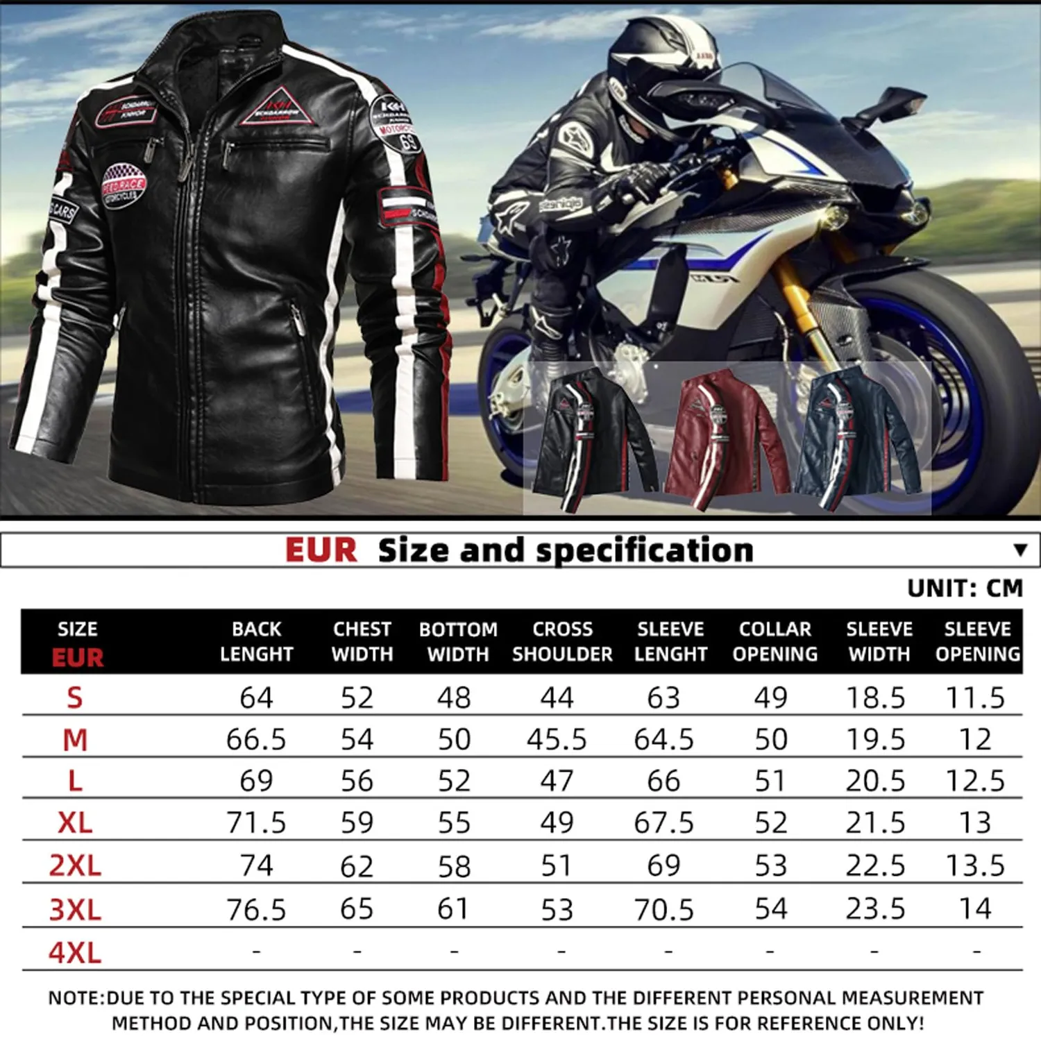 HonunGron Vintage Motorradjacke Herren Schwarz XL Kunstleder
