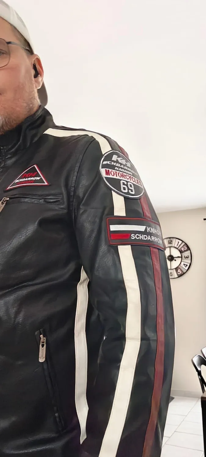 HonunGron Vintage Motorradjacke Herren Schwarz XL Kunstleder
