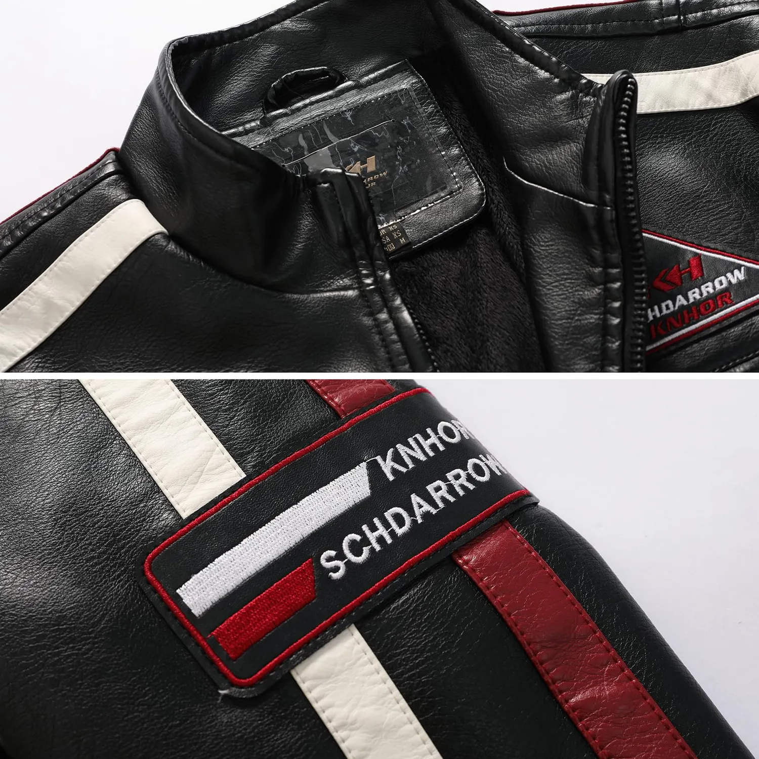 HonunGron Vintage Motorradjacke Herren Schwarz XL Kunstleder