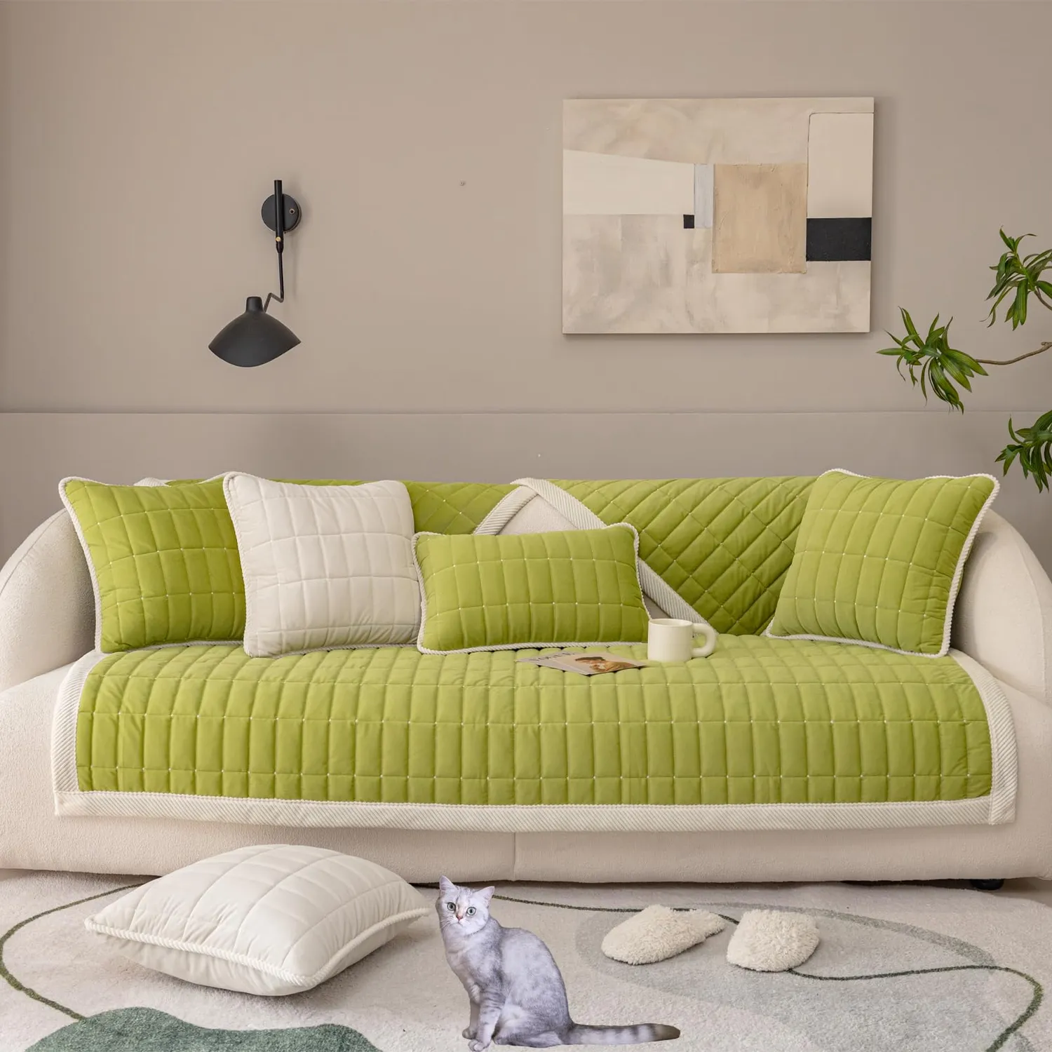 HonunGron Sofabezug Karo Flanell Überwurf Grün 90x120cm