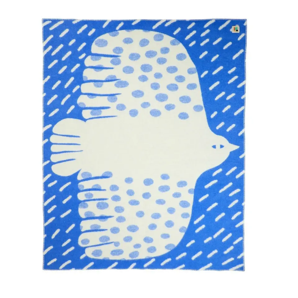 Donna Wilson Bluebird Decke Schurwolle 180x130 blau