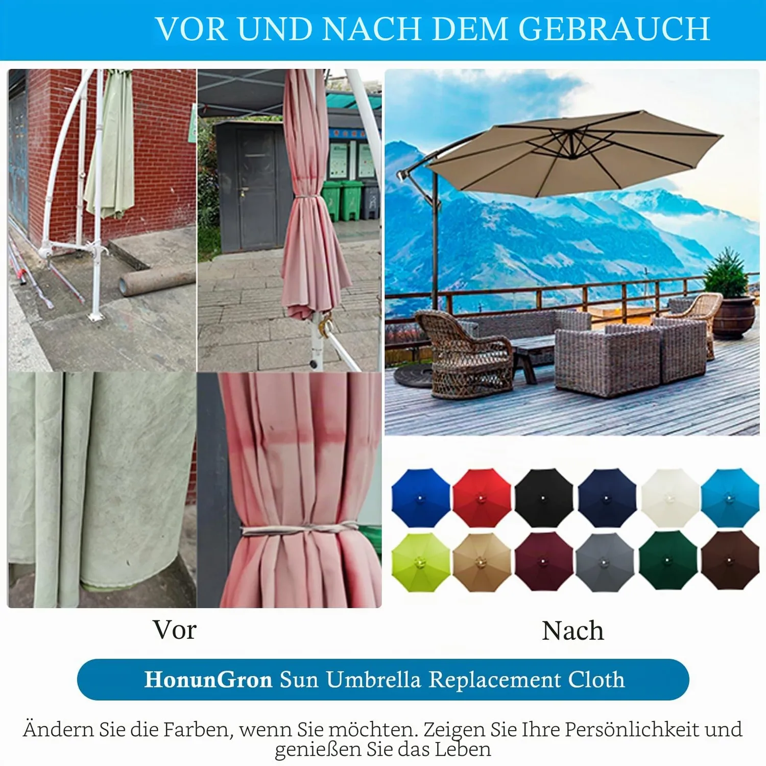 HonunGron Sonnenschirm Ersatzbezug Polyester UV-Schutz