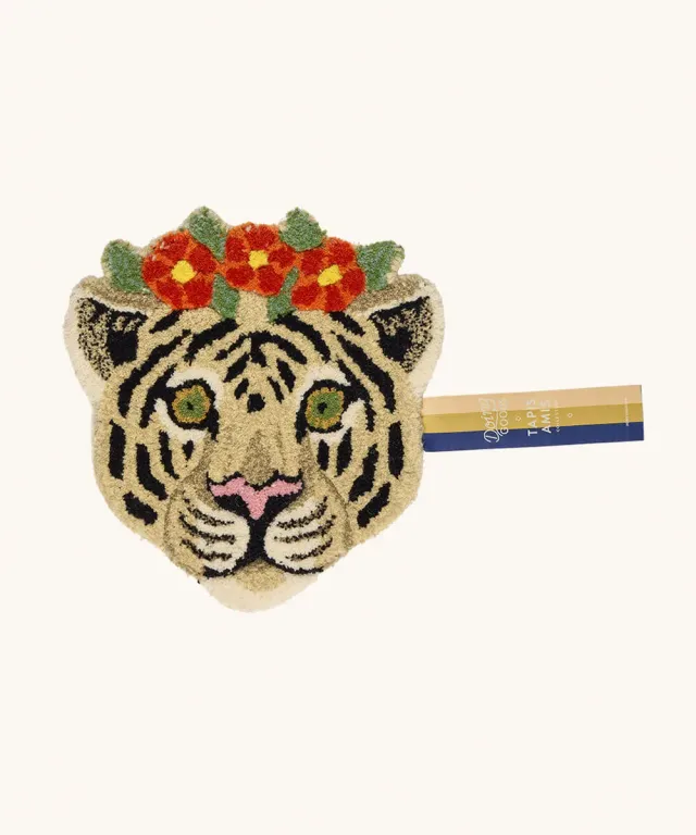 Doing Goods Floral Tiger Weiß Tierkopf Teppich Wolle