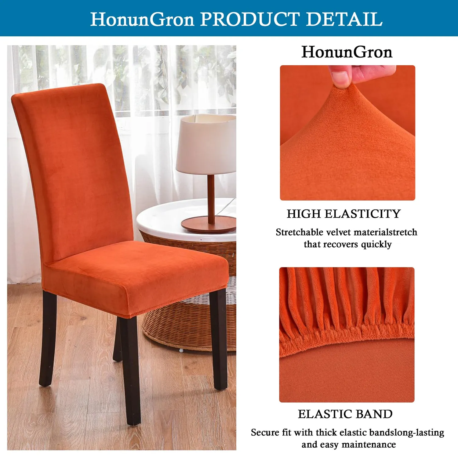 HonunGron Stuhlhussen Stretch Samt Orange 4 Stück XL