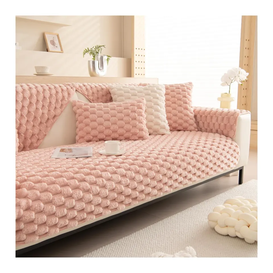 HonunGron Plüsch Sofabezug Rosa 70x210cm rutschfest