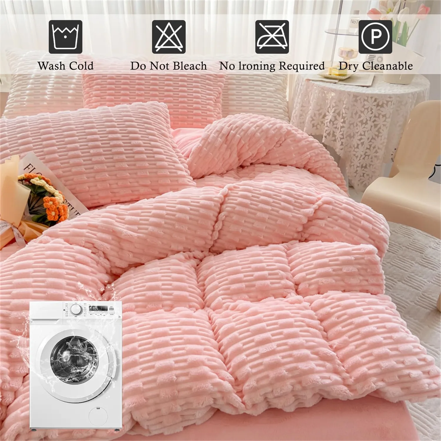 HonunGron Flanell Bettwsche Set 4tlg Rosa-2 Super King warm