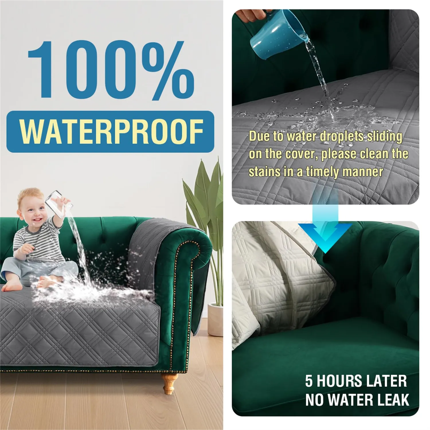 HonunGron Chesterfield Sofabezug Grau 1-Sitzer wasserdicht