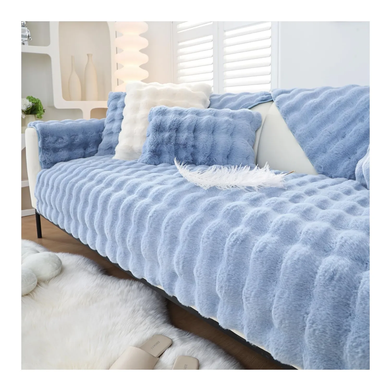 HonunGron Sofa Überzug Kaninchenplüsch Kaffee 70x70 weich