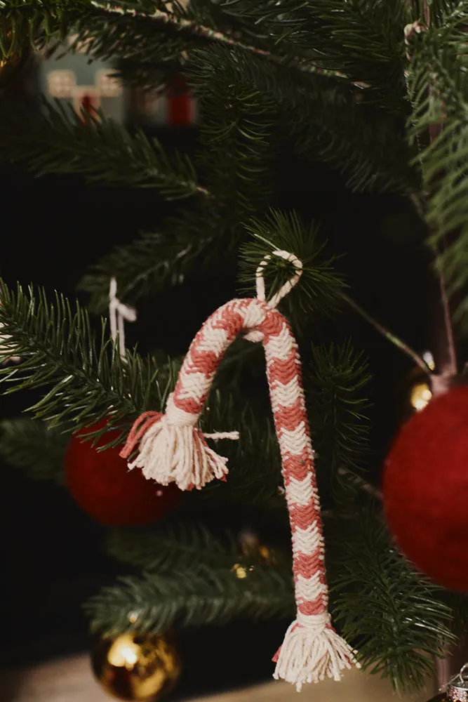 Lorena Canals Candy Cane Christbaumanhänger 4er-Set Filz rot