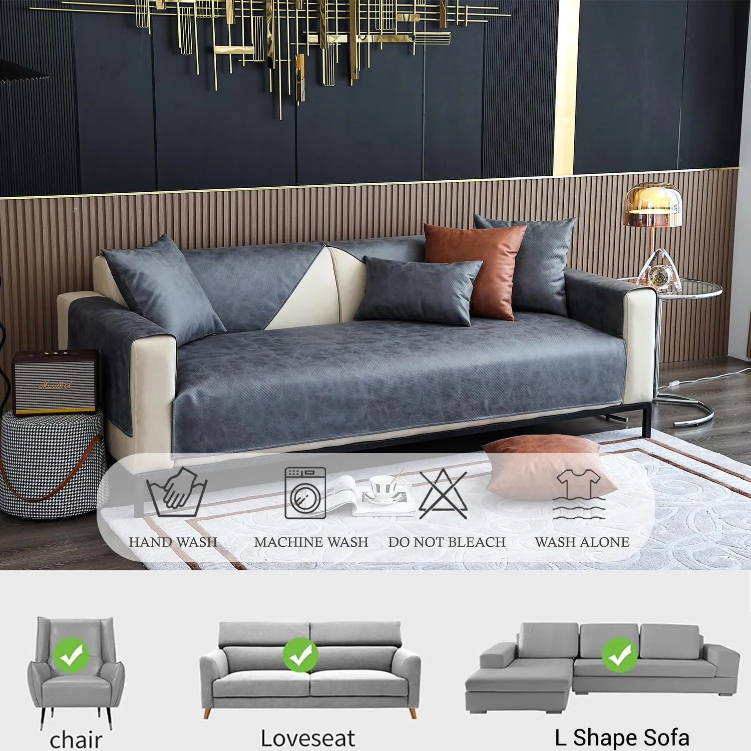 HonunGron Sofaschoner Kunstleder 70x70 Dunkelgrau wasserdicht