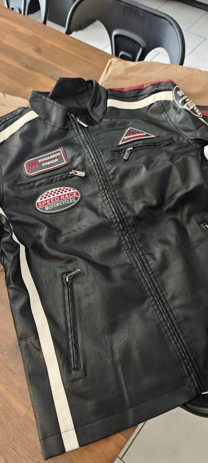 HonunGron Vintage Motorradjacke Herren Schwarz XL Kunstleder