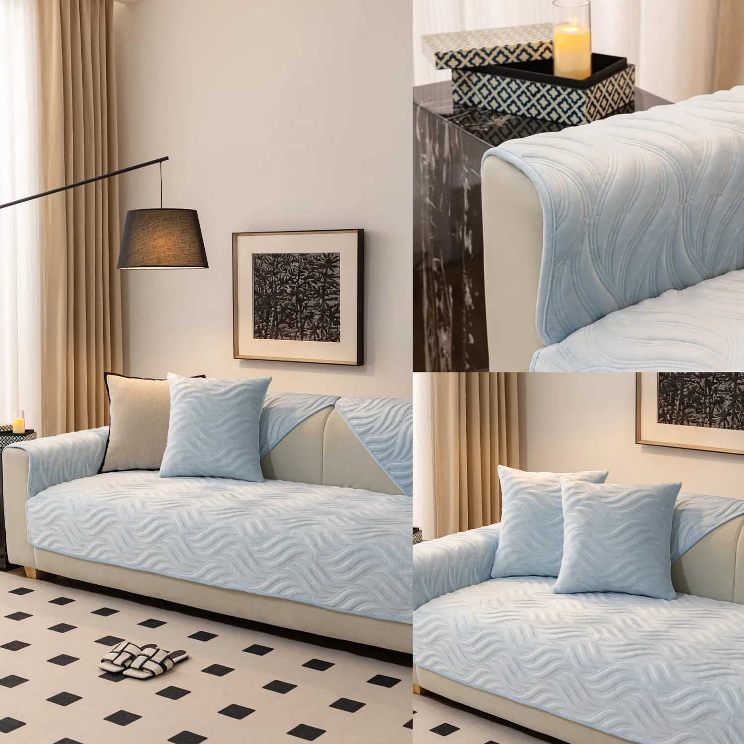 HonunGron Flanell Sofaüberwurf rutschfest Blau 110x210 cm