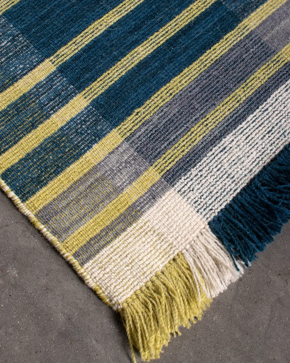 HC Interior Rugs Kreta 2770-041 Kelim-Teppich Lime/Blue Wolle