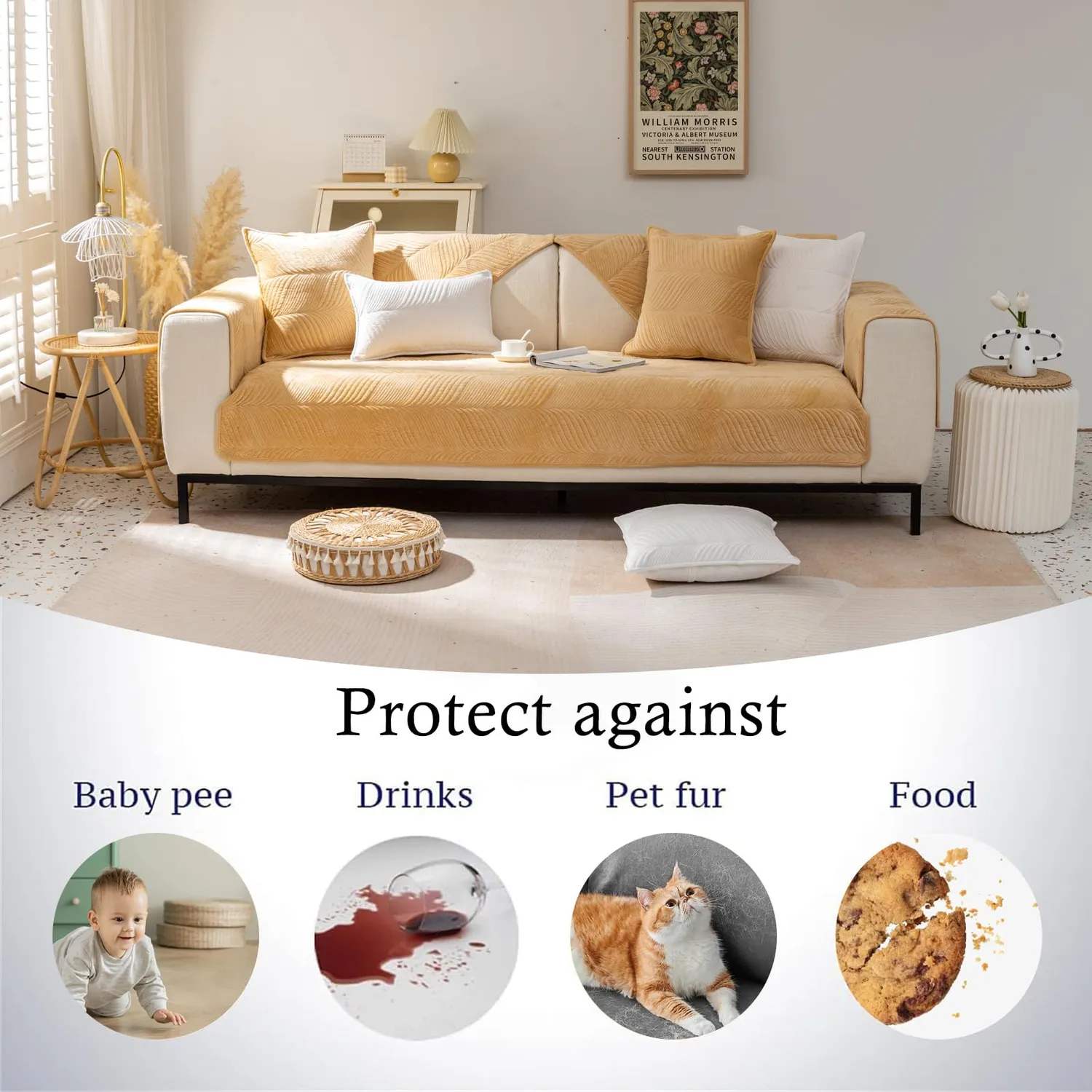 HonunGron Sofa Überzug Samt Khaki 70x120cm rutschfest
