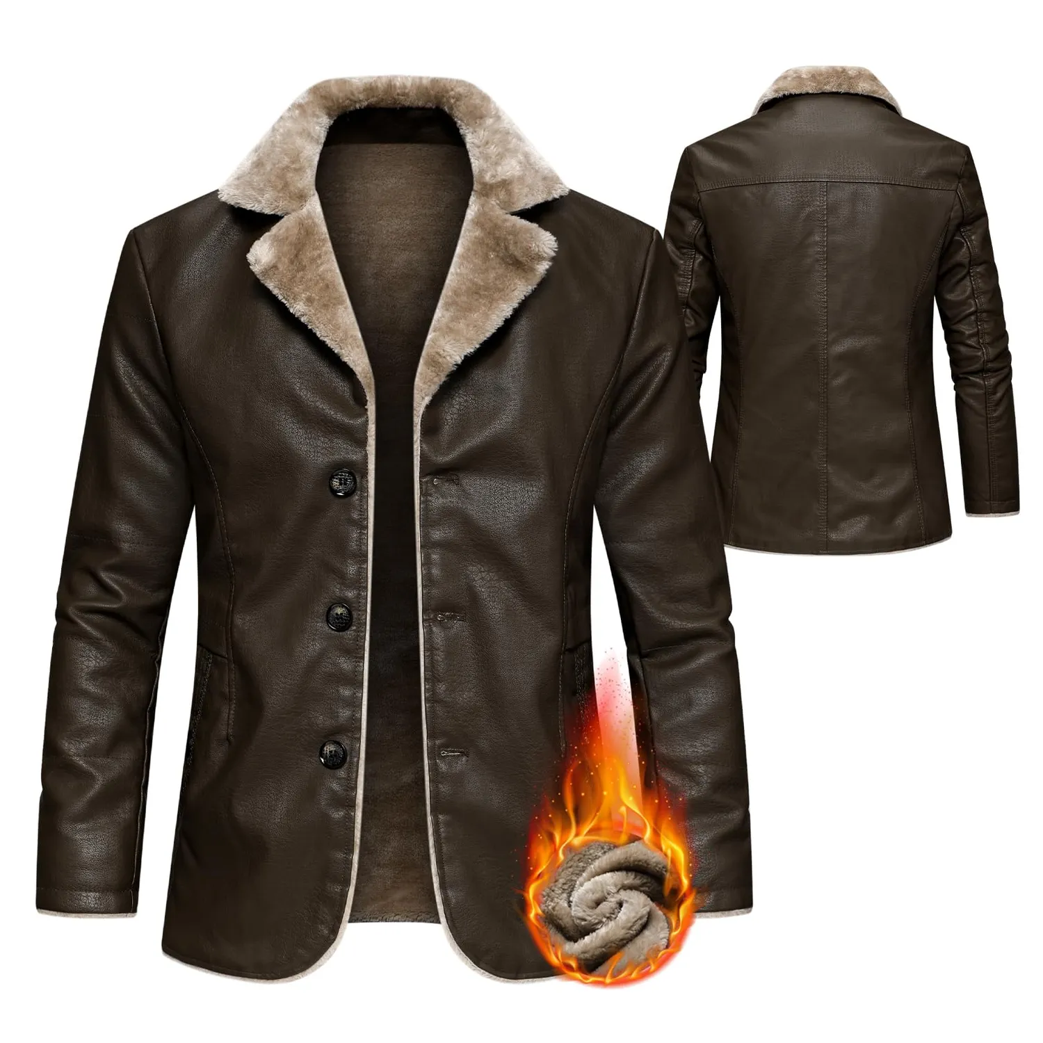 HonunGron Herren Lederjacke Bomber Braun gefüttert