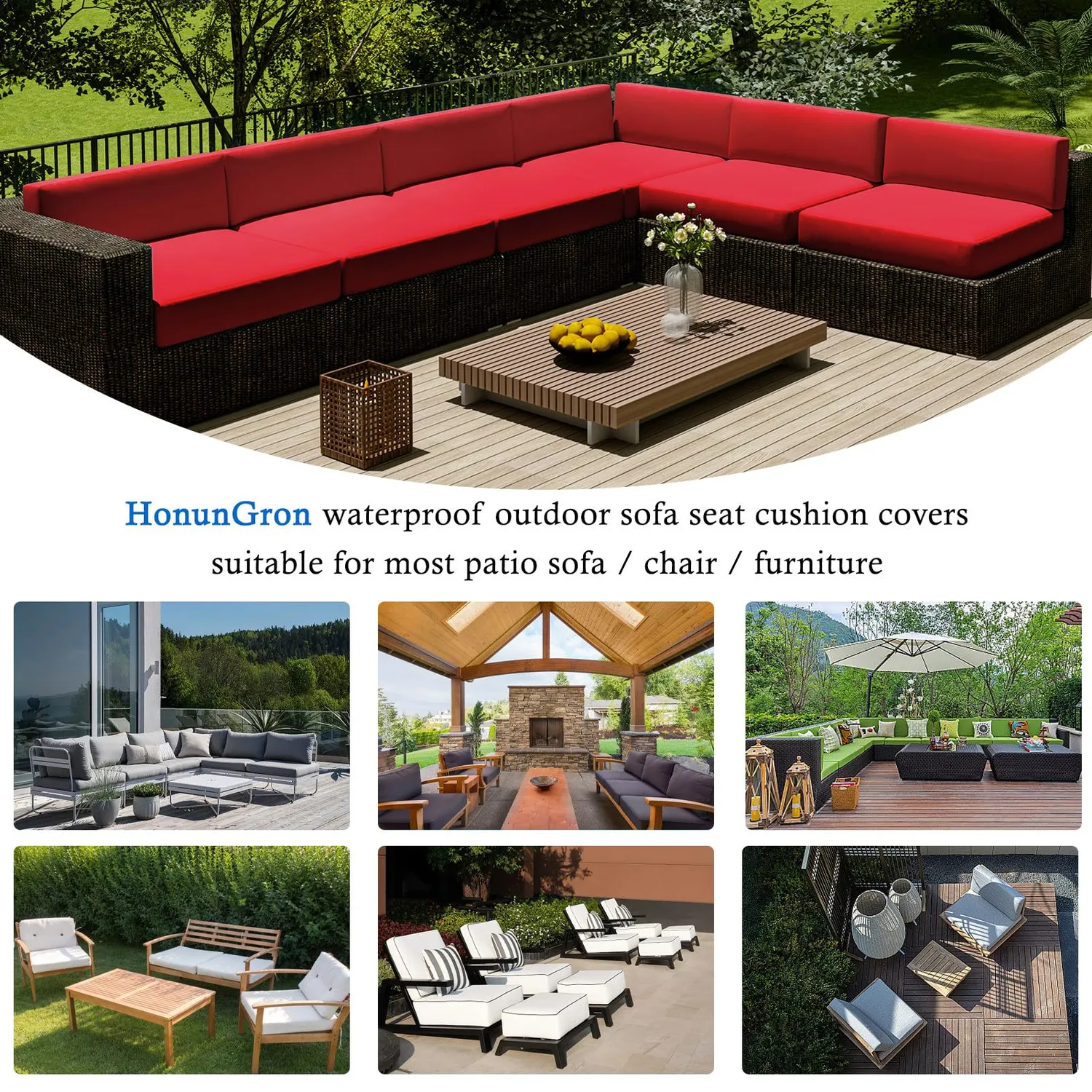 HonunGron Kissenbezug Outdoor 60x60 Rot 4er-Set wasserdicht