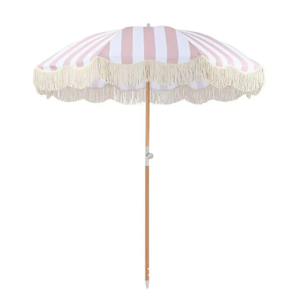 HonunGron Sonnenschirm Fransen Rosa Streifen 200cm UV50+