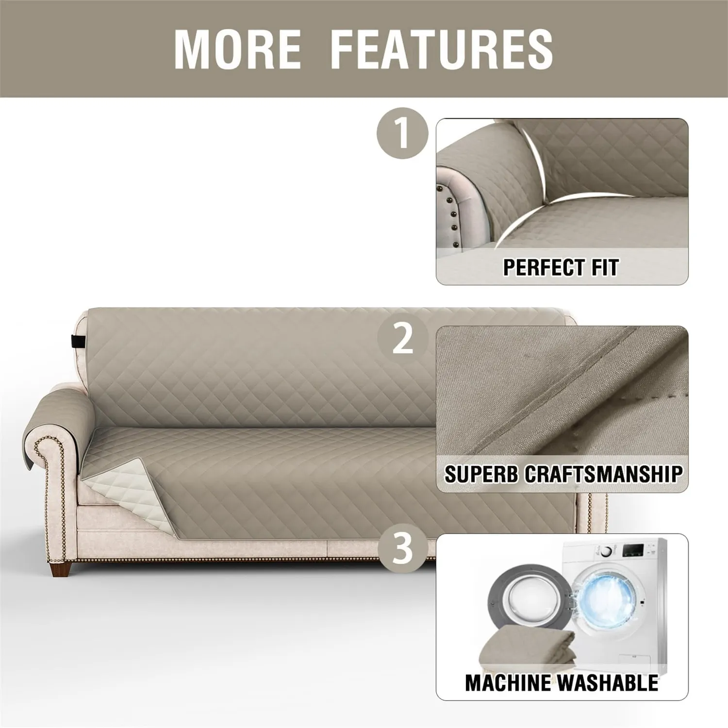 HonunGron Sofa Überzug 3 Sitzer Khaki wasserdicht