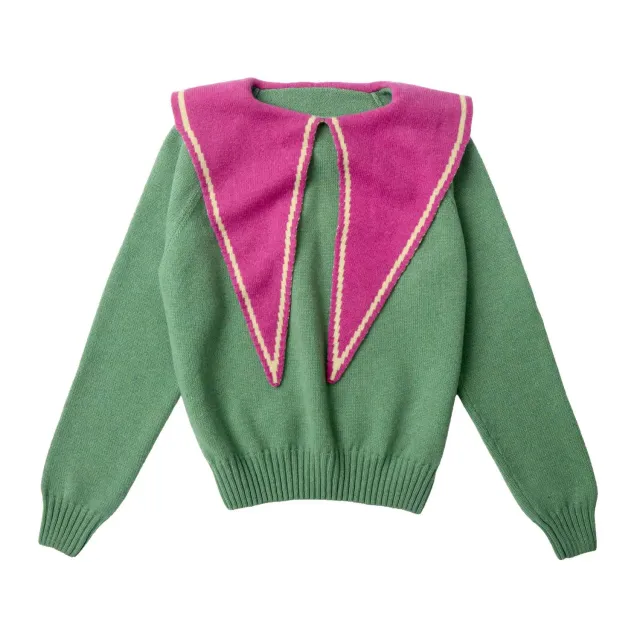 Donna Wilson Audrey Pullover Grün Lammwolle Kragen