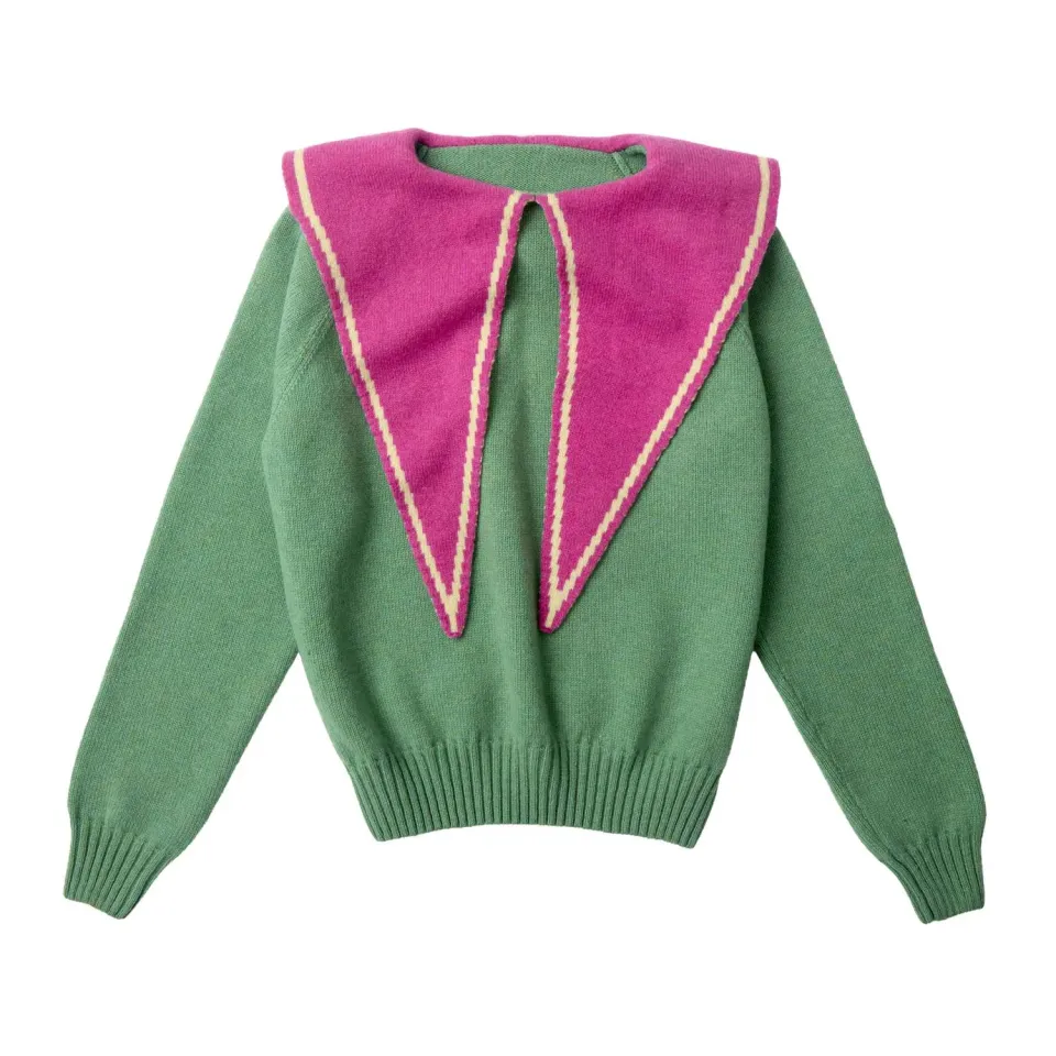 Donna Wilson Audrey Pullover Grün Lammwolle Kragen