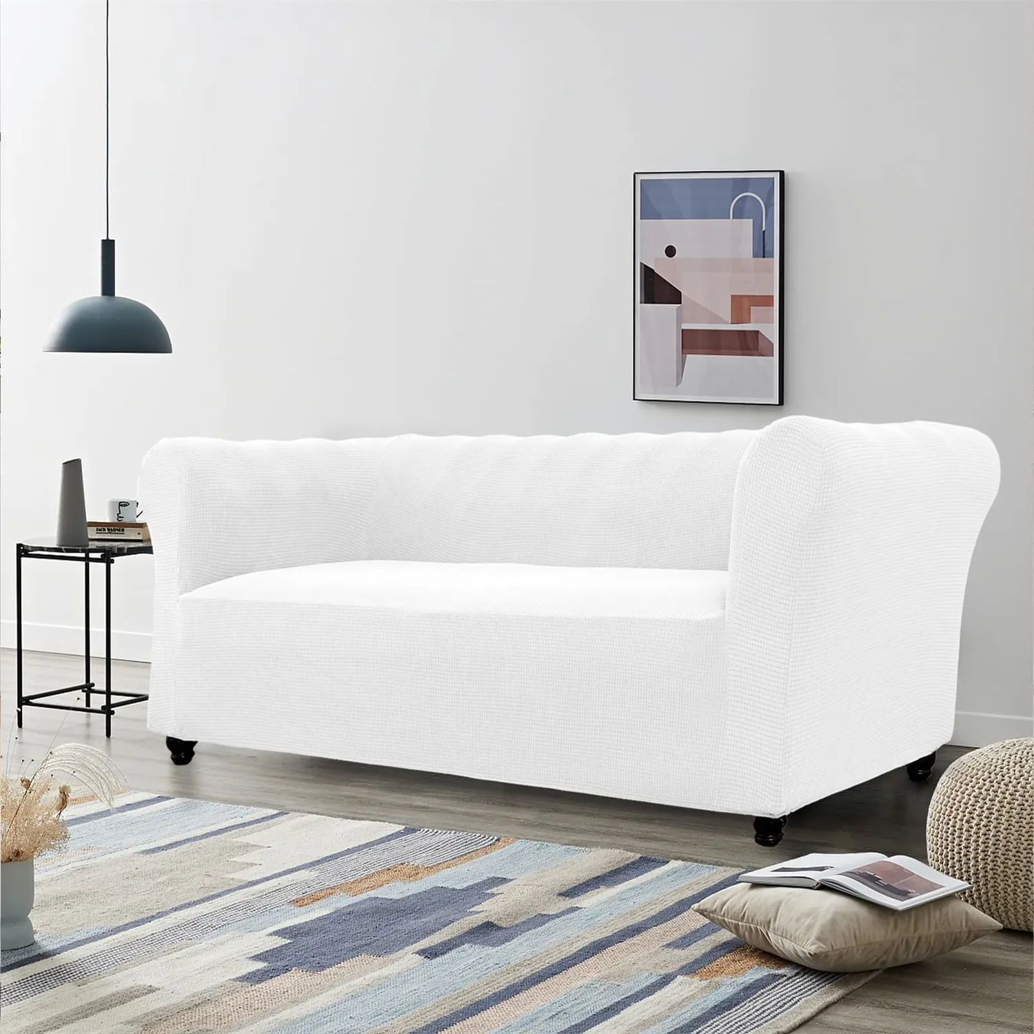 HonunGron Chesterfield Super Stretch Sofabezug Weiß 3-Sitzer